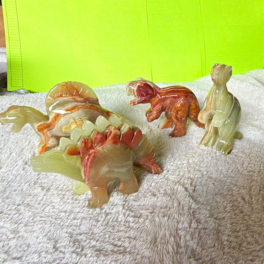 Stone Dinosaur Figurine Set - Stegosaurus, T-Rex, Parasaurolophus